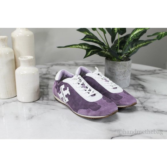 NWT Tory Burch Lilac Sneaker Suede Calf Leather Lace Up Fashion Shoes - Picture 4 of 7